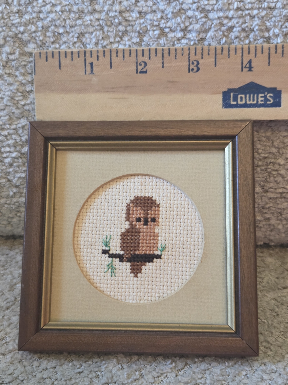 Vintage Owl Cross Stitch Piece In Frame 4x4in - Picture 4 of 5